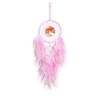 Fashion Dreamcatcher, Feder, mit Natürlicher Kies & Lederband & Kunststoff & Messing & Eisen, Baum des Lebens, handgemacht, für Zuhause und Büro & verschiedene Stile für Wahl, Rosa, 600mm, verkauft von PC