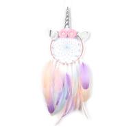 Fashion Dream Catcher, Feather, with Cotton Thread & leather cord & Cloth & Iron, Unicorn, handmade, for home and office mixed colors, 650mm 