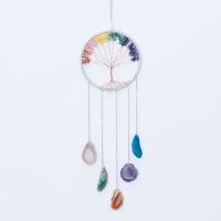 Fashion Dream Catcher, Iron, with Natural Gravel & leather cord & Agate & Brass, Tree, handmade, for home and office, multi-colored, 600mm 