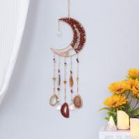 Mode Dreamcatcher, Gravier naturel, avec Agate & cristal & laiton, lune, fait à la main, pour la maison et le bureau, rouge, 600mm, Vendu par PC