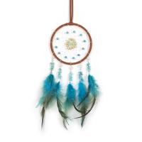 Mode Dreamcatcher, plume, avec Gravier naturel & cordon en cuir & bois & fer, fait à la main, pour la maison et le bureau, bleu, 450mm, Vendu par PC