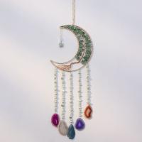 Mode Dreamcatcher, Agate, avec Gravier naturel & laiton & fer, lune, fait à la main, pour la maison et le bureau, couleurs mélangées, 550mm, Vendu par PC