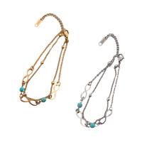 Stainless Steel Chain Bracelets, 304 Stainless Steel, with turquoise, plated, for woman Approx 21 cm 