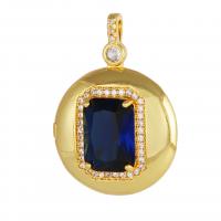 Pendentifs en laiton zircon cubique (CZ), avec zircon cubique, Plat rond, Plaqué d'or 18K, DIY, bleu Vendu par PC