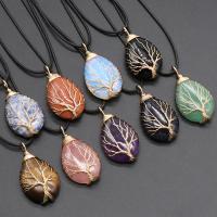 Gemstone Brass Pendants, Natural Stone, with Brass, Teardrop, gold color plated, DIY 