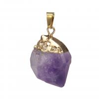 Natural Quartz Pendants, Amethyst, with Brass, irregular, plated, DIY 