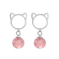 Boucle d'oreille goutte argent sterling, Argent sterling 925, avec Strawberry Quartz, Placage, bijoux de mode & pour femme, plus de couleurs à choisir, Vendu par paire