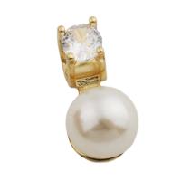 Cubique Pendentif en laiton zircon pavent, avec Shell Pearl, Placage de couleur d'or, bijoux de mode & pavé de micro zircon & pour femme, doré Environ 4.5mm, Vendu par PC