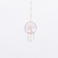 Mode Dreamcatcher, quartz clair, avec cordon en cuir & cristal & laiton & fer, arbre, fait à la main, pour la maison et le bureau, couleurs mélangées, 320mm, Vendu par PC