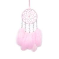 Mode Dreamcatcher, plume, avec Fil de coton & cordon en cuir & plastique & fer, fait à la main, pour la maison et le bureau, rose, 540mm, Vendu par PC