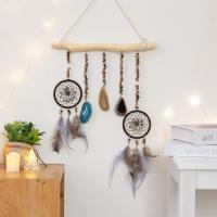 Mode Dreamcatcher, bois, avec Gravier naturel & cordon en cuir & plume & Agate & fer, fait à la main, pour la maison et le bureau, couleurs mélangées Vendu par PC