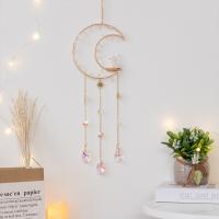 Mode Dreamcatcher, fer, avec cristal & quartz clair & laiton, lune, fait à la main, pour la maison et le bureau, couleurs mélangées, 450mm, Vendu par PC