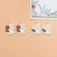 Zinc Alloy Enamel Pendants, Rabbit, gold color plated, DIY 