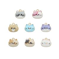 Zinc Alloy Enamel Pendants, Cat, gold color plated, DIY 