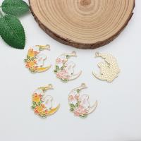 Zinc Alloy Enamel Pendants, Moon, gold color plated, DIY 