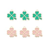 Zinc Alloy Enamel Pendants, Four Leaf Clover, gold color plated, DIY 