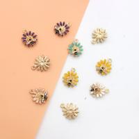 Zinc Alloy Enamel Pendants, Flower, gold color plated, DIY & with rhinestone 