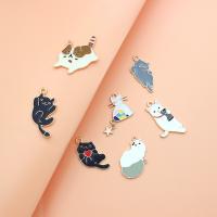 Zinc Alloy Enamel Pendants, Cat, gold color plated, DIY 