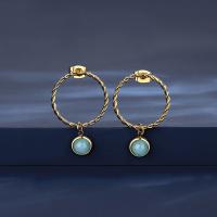 Boucles d'oreilles en acier titane, avec turquoise, Rond, Placage ionique sous vide, bijoux de mode & pour femme, Or Vendu par paire