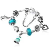 Europa gemischt Kristall Armbänder, Zinklegierung, mit Lampwork, Herz, silberfarben plattiert, Modeschmuck & unterschiedliche Länge der Wahl & für Frau & Emaille, gemischte Farben, verkauft von PC