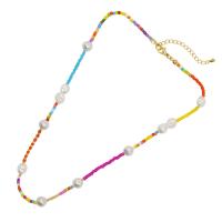 Seedbead, avec perle d'eau douce cultivée & perle de plastique & Acier inoxydable 304, avec 5cm chaînes de rallonge, Placage ionique sous vide, bijoux de mode & différents matériaux pour le choix & pour femme, plus de couleurs à choisir Environ 42 cm, Vendu par PC