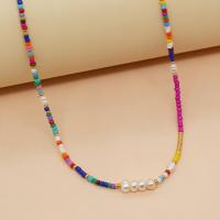 Seedbead, with Freshwater Pearl & Plastic Pearl & 304 Stainless Steel, with 5cm extender chain, Vacuum Ion Plating, fashion jewelry & for woman Approx 42 cm 