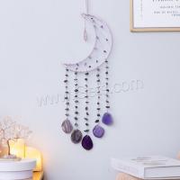 Mode Dreamcatcher, améthyste, avec cordon en cuir & Agate & fer, lune, fait à la main, pour la maison et le bureau, violet, 520mm, Vendu par PC