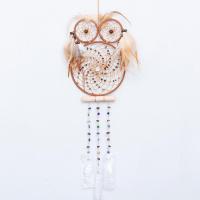 Mode Dreamcatcher, plume, avec Gravier naturel & cordon en cuir & cristal & bois & fer, hibou, fait à la main, pour la maison et le bureau, 650mm, Vendu par PC