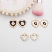 Zinc Alloy Enamel Pendants, with Plastic Pearl, Heart, gold color plated, DIY 