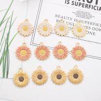 Zinc Alloy Enamel Pendants, Sunflower, gold color plated, DIY 