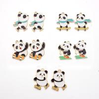 Zinc Alloy Enamel Pendants, Panda, gold color plated, DIY 