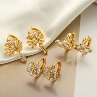 Cubic Zircon Brass Earring, with Cubic Zirconia, gold color plated, fashion jewelry & for woman 