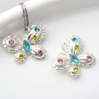 Cubic Zirconia (CZ) Zinc Alloy Pendants, Butterfly, painted, DIY & micro pave cubic zirconia, platinum color [