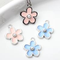 Zinc Alloy Enamel Pendants, with Plastic Pearl, Flower, plated, DIY 