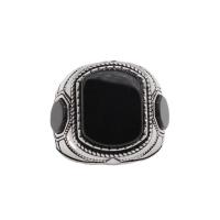 Anillo de dedo de acero Titanium de, Partículas de acero, con Ágata negra, Cuadrado, Vintage & Joyería & unisexo & diverso tamaño para la opción & ennegrezca, Negro, Vendido por UD