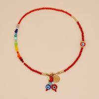 Collier Evil Eye bijoux, cristal, avec chalumeau & laiton, Plat rond, Placage de couleur d'or, bijoux de mode & pour femme, couleurs mélangées Environ 42 cm, Vendu par PC