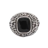 Anillo de dedo de acero Titanium de, Partículas de acero, con Ágata negra, Vintage & Joyería & diverso tamaño para la opción & para hombre & ennegrezca, Negro, Vendido por UD