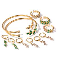 Titan-Stahl Schmuck-Set, Titanstahl, 18K vergoldet, verschiedene Stile für Wahl & für Frau & mit Strass, goldfarben, verkauft von PC