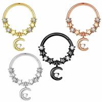 Bijoux de Piercing nez en acier inoxydable, Acier inoxydable 304, avec laiton, Lune et Etoile, Placage, bijoux de mode & normes différentes pour le choix & pavé de micro zircon & pour femme, plus de couleurs à choisir, Vendu par PC