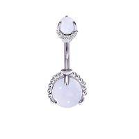 Anneau de ventre en acier inoxydable, Acier inoxydable 304, avec quartz clair, Rond, bijoux de mode & pour femme, blanc, rod width 1.6mm,rod length 10mm,ball diameter 6/10mm, Vendu par PC