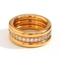 Kuba Zirkonia Edelstahl Ringe, 316 L Edelstahl, 18K vergoldet, drei Stücke & Modeschmuck & verschiedene Größen vorhanden & Micro pave Zirkonia & für Frau, goldfarben, verkauft von setzen