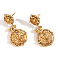 Stainless Steel Rhinestone Stud Earring, 316L Stainless Steel, 18K gold plated, fashion jewelry & for woman & with rhinestone, golden 