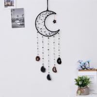 Mode Dreamcatcher, cordon en cuir, avec Gravier naturel & Agate & fer, lune, fait à la main, pour la maison et le bureau, noire, 700mm, Vendu par PC