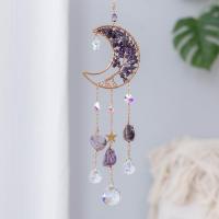 améthyste Windbell, avec cristal & laiton, lune, fait à la main, pour la maison et le bureau, violet, 410mm, Vendu par PC