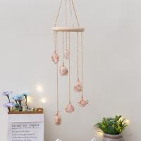 bois Windbell, avec quartz clair & quartz rose & laiton, fait à la main, pour la maison et le bureau, 520mm, Vendu par PC