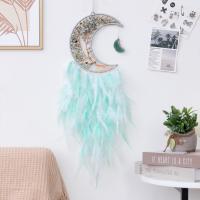 Mode Dreamcatcher, plume, avec Gravier naturel & laiton & fer, lune, fait à la main, pour la maison et le bureau, couleurs mélangées, 800mm, Vendu par PC