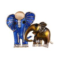 Enamel Brooch, Zinc Alloy, with Resin, Elephant, gold color plated, DIY & with rhinestone, mixed colors 