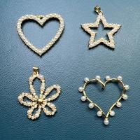 Brass Jewelry Pendants, with Plastic Pearl, gold color plated, DIY 