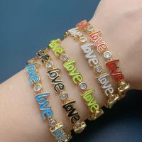 Enamel Brass Bracelets, with 5CM extender chain, Alphabet Letter, gold color plated, for woman & with rhinestone Approx 20 cm [