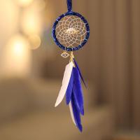 Mode Dreamcatcher, plume, avec Fil de coton & bois & laiton & fer, Attrapeur de rêves, bijoux de mode & pavé de micro zircon, bleu Vendu par PC